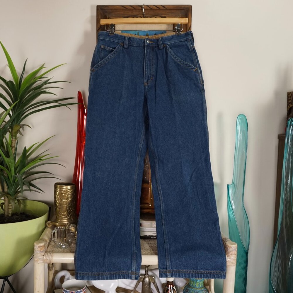Duluth Trading Co dark wash denim cargo jeans 34 x 30